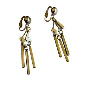 Silvertone clip on earrings vintage mod dangle & drop 1960’s fashion jewelry